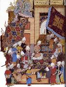 Shaykh Muhammad Joseph,Haloed in his tajalli,at his wedding feast Germany oil painting artist